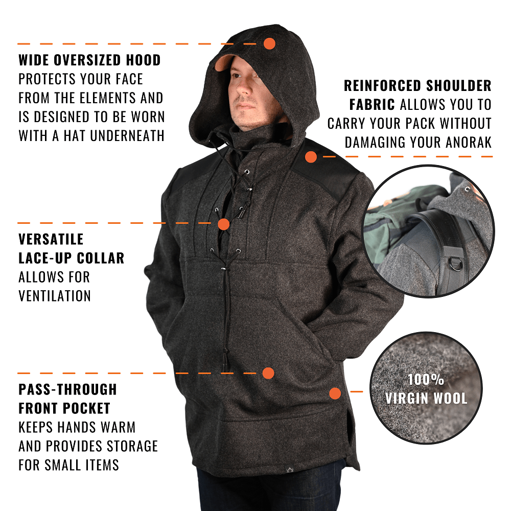 Arcturus 100% Virgin Wool Anorak - Charcoal