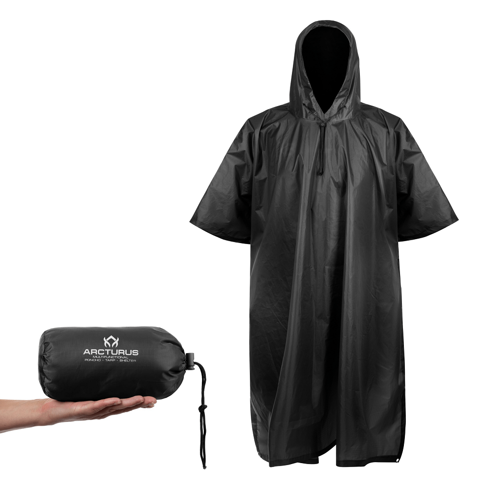 【新品】RIM.ARK Water-repellent big poncho Arcturus Waterproof Rain Poncho - Black