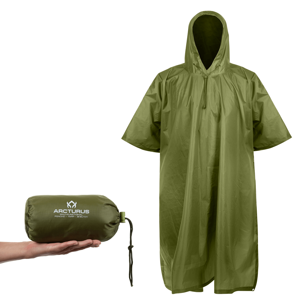 Arcturus Lightweight Waterproof Rain Poncho Olive Green