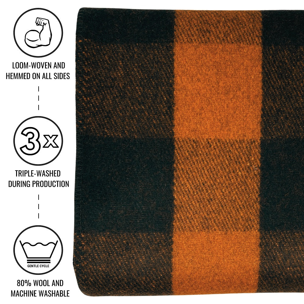 Arcturus Backwoods Wool Blanket - Orange Buffalo Plaid