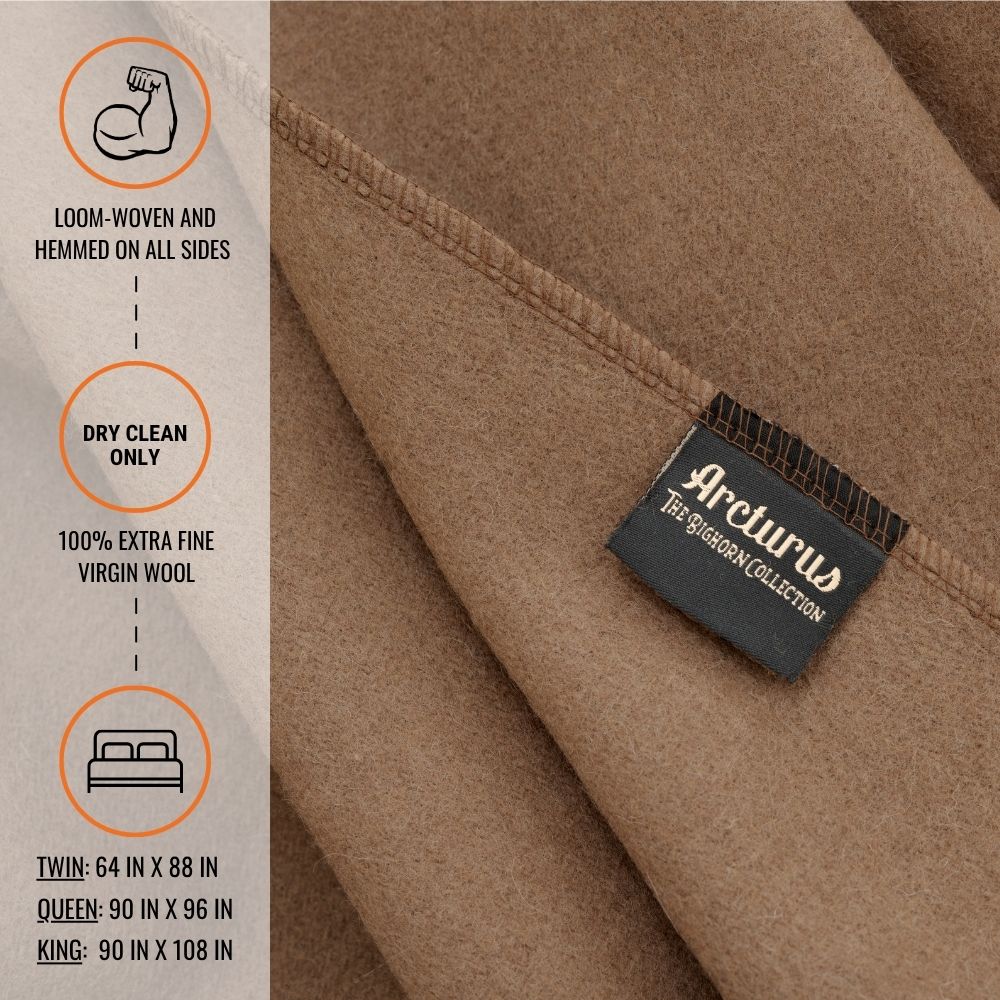 Arcturus Bighorn 100% Virgin Wool Blanket - Mocha