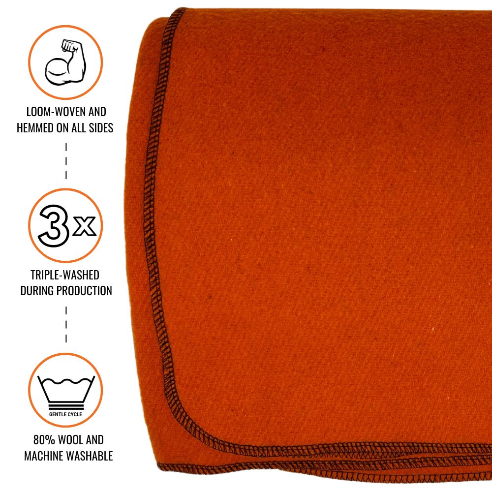 [CLEARANCE] Arcturus Military Wool Blanket - Ember Orange | 4.5 lbs (64" x 88")
