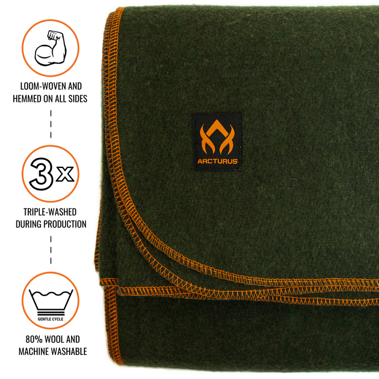 [CLEARANCE] Arcturus Military Wool Blanket - Olive Green | 4.5 lbs (64" x 88")