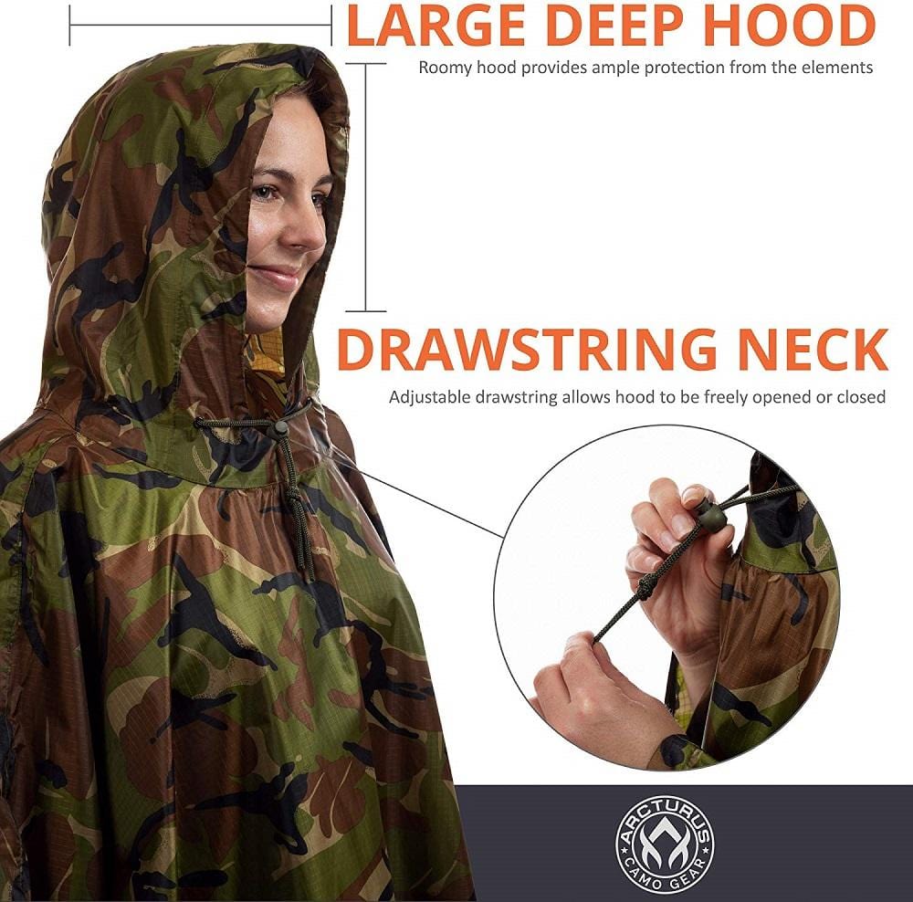 Arcturus Lightweight Waterproof Rain Poncho - Camo