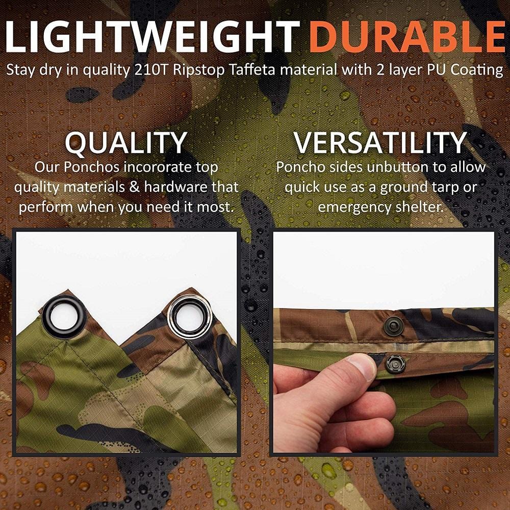 Arcturus Lightweight Waterproof Rain Poncho - Camo