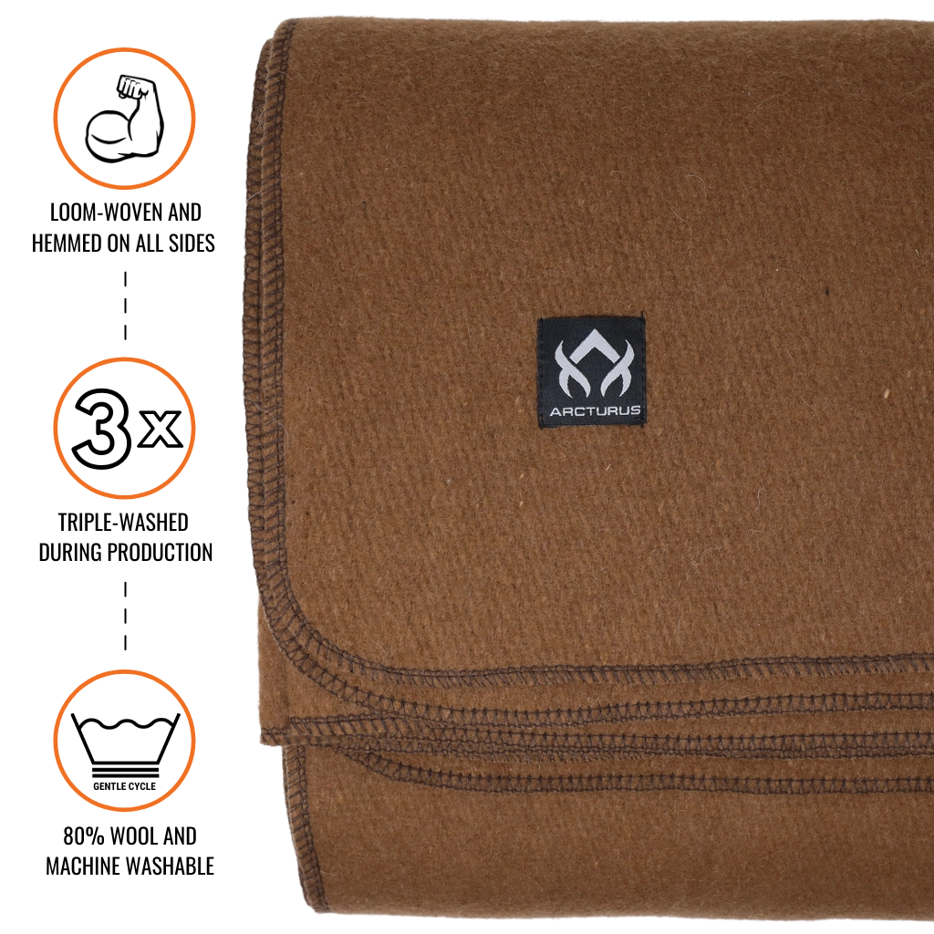 [CLEARANCE] Arcturus Military Wool Blanket - Camel | 4.5 lbs (64" x 88")