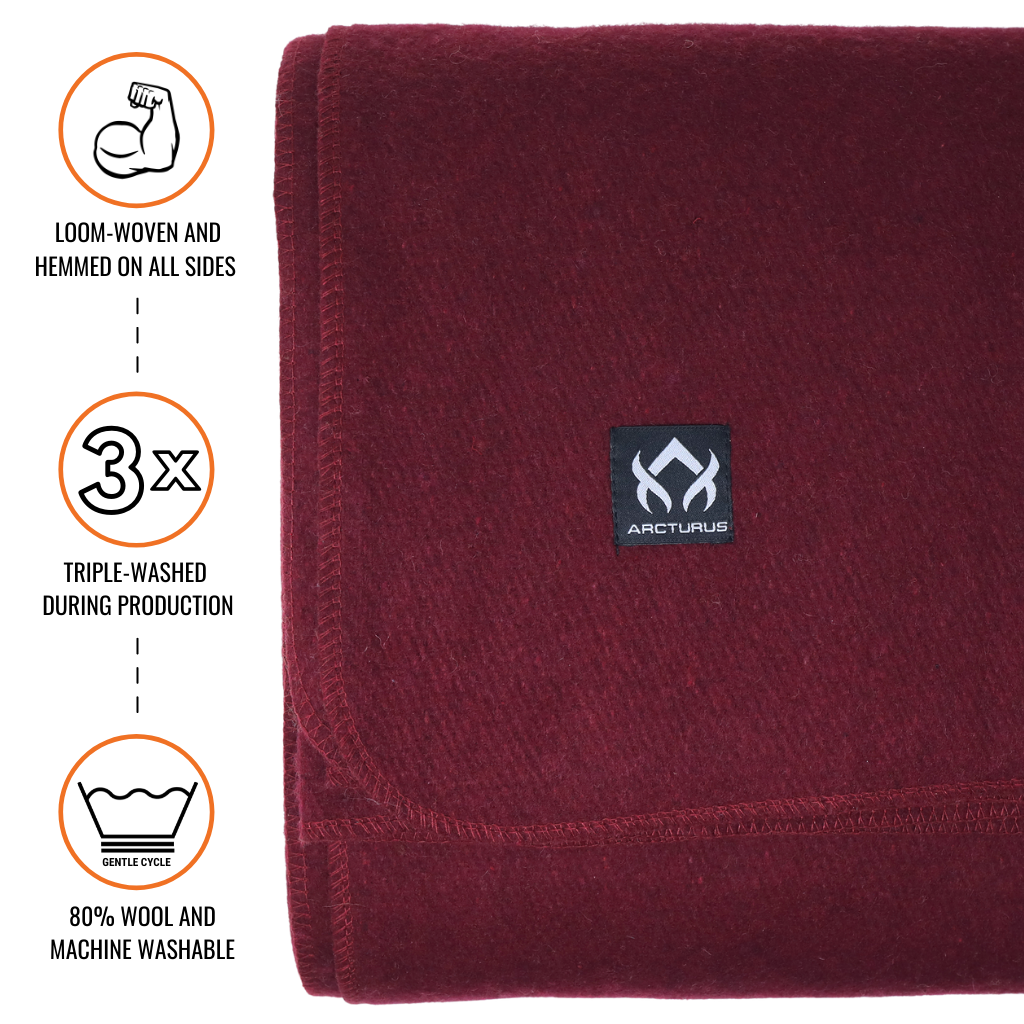 Arcturus Military Wool Blanket - Wine | 4.5 lbs (64" x 88")