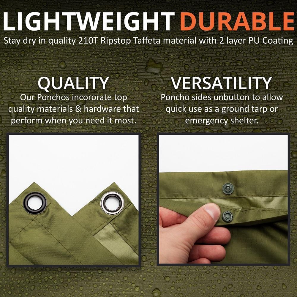 Arcturus Waterproof Rain Poncho - Olive Green