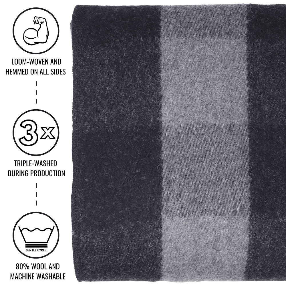 [CLEARANCE] Arcturus Backwoods Wool Blanket - Gray Buffalo Plaid