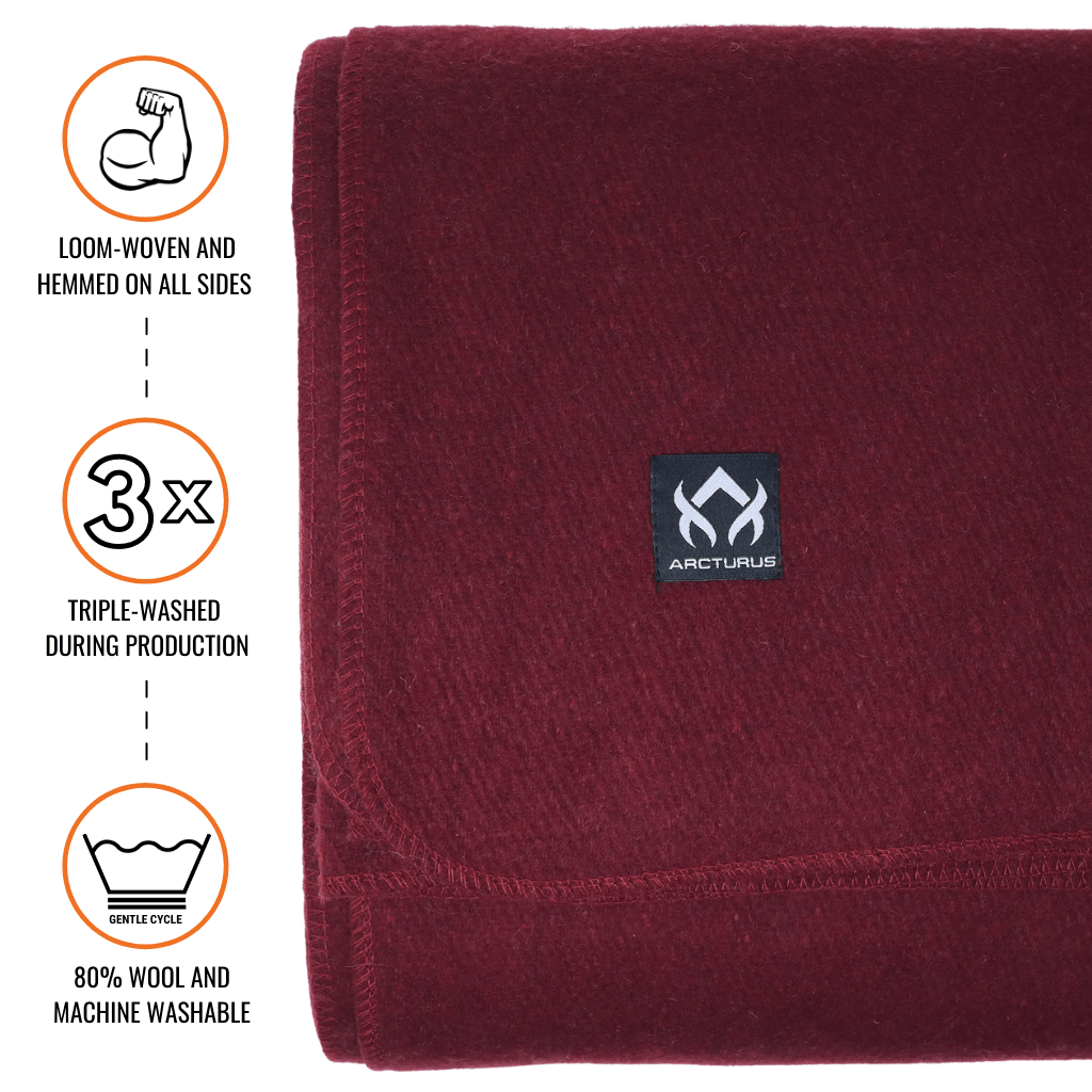 [CLEARANCE] Arcturus Military Wool Blanket - Wine | 4.5 lbs (64" x 88")